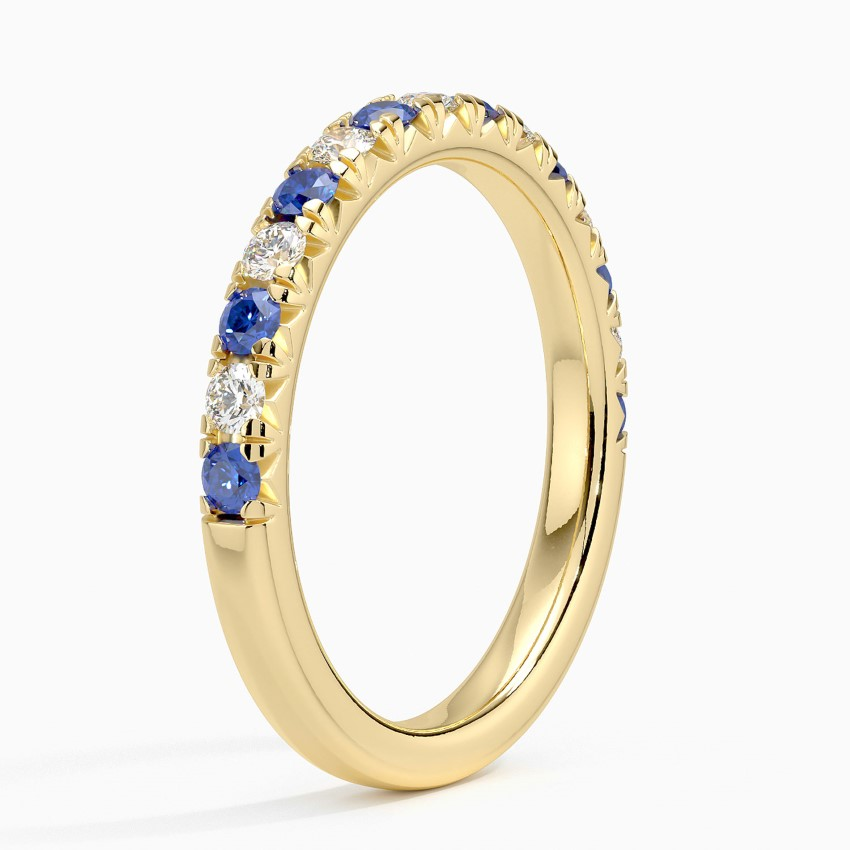 Blue Sapphire & Diamond Eternity Band Ring, Alternating Gemstone Wedding Band, Stackable Anniversary Ring