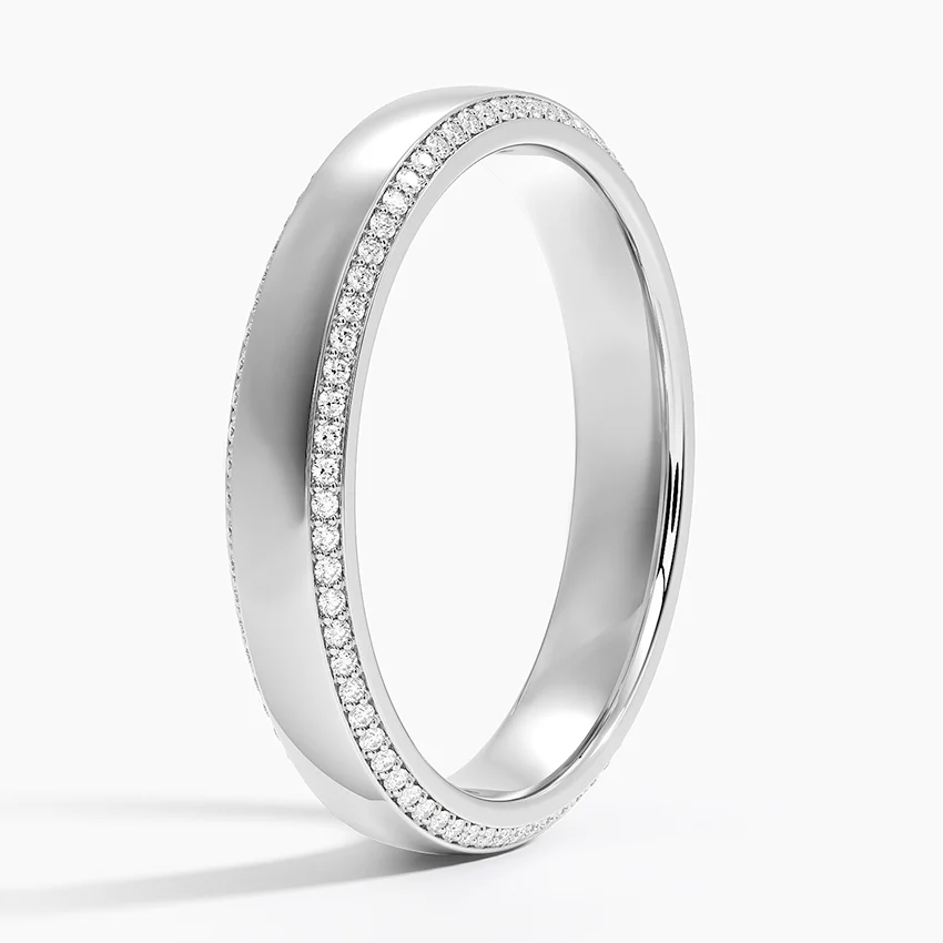 Minimalist Diamond Wedding Band, Double Row Pavé Diamond Ring, Gold Stackable Ring