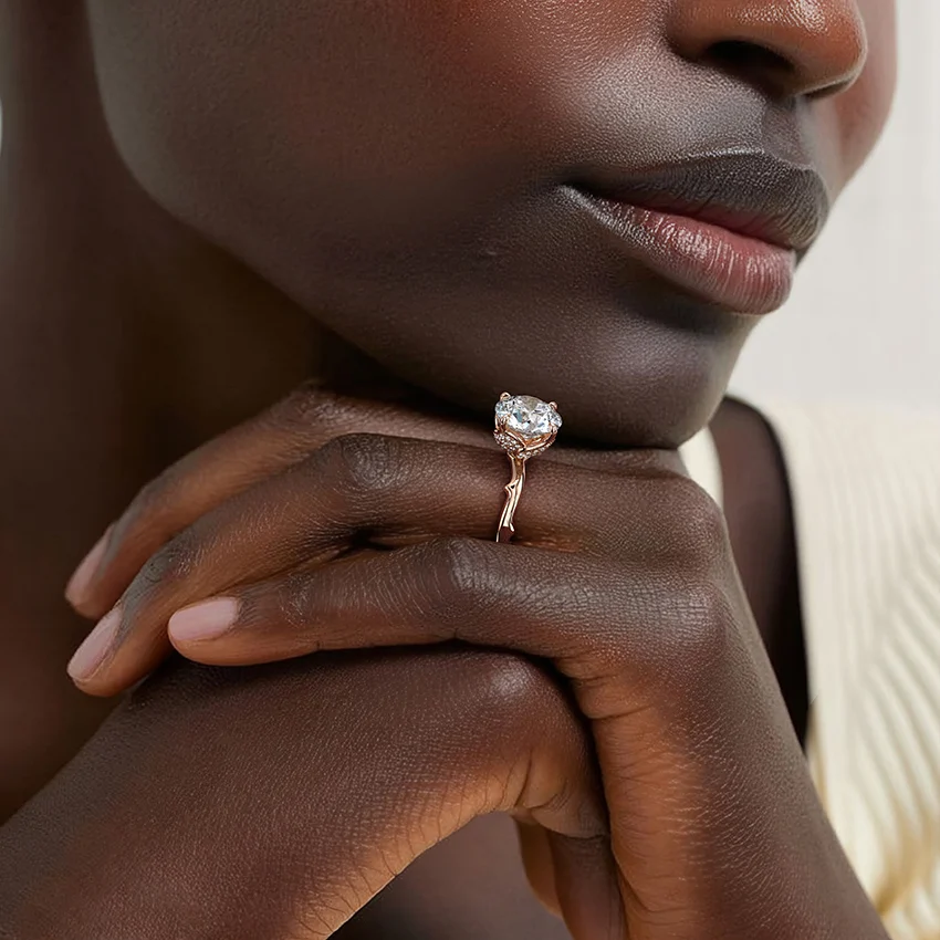 Twisted Band Solitaire Diamond Ring, Round Cut Engagement Ring, Minimalist Gold Promise Ring