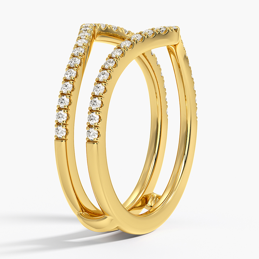 Chevron Diamond Wedding Band Set, V Shape Stackable Ring, Curved Diamond Ring Guard