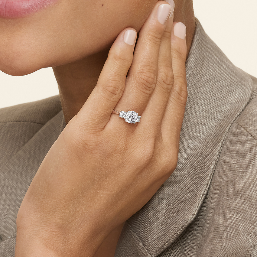 Three Stone Round Cut Diamond Engagement Ring, 3 Stone Moissanite Ring, Bridal Ring Gift for Her