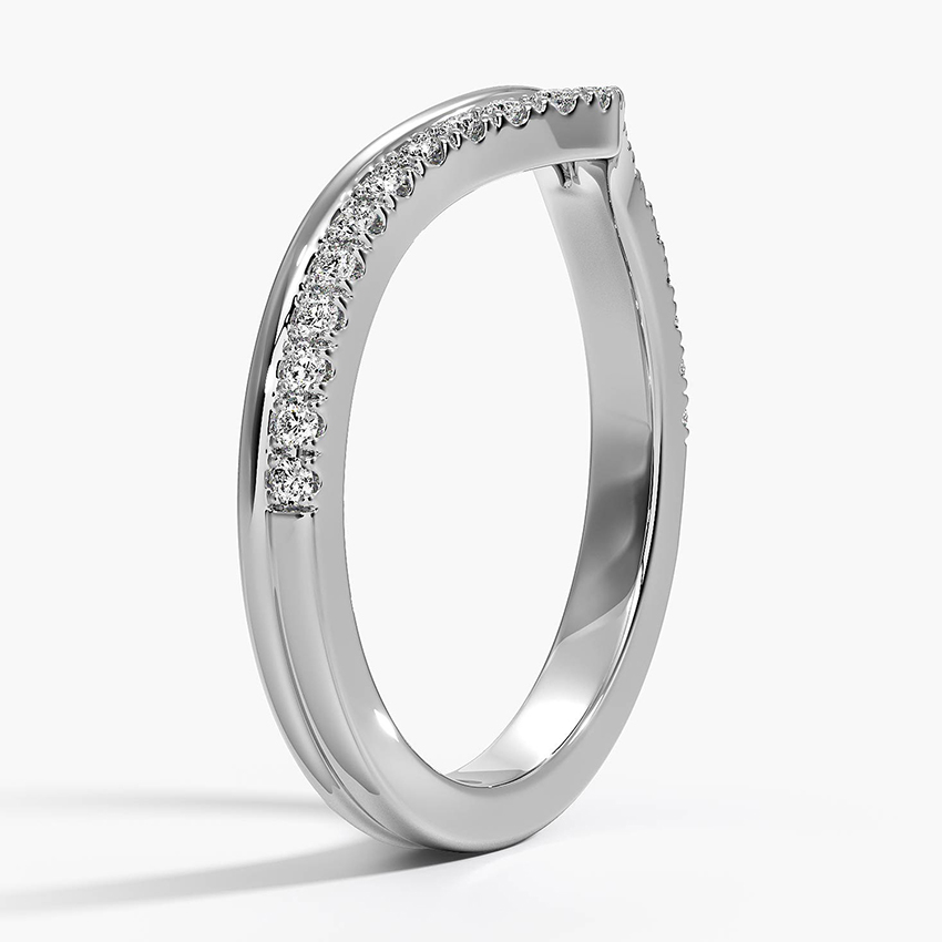 Chevron Diamond V Band Ring Set, Curved Wedding Band, Minimalist Stackable Ring