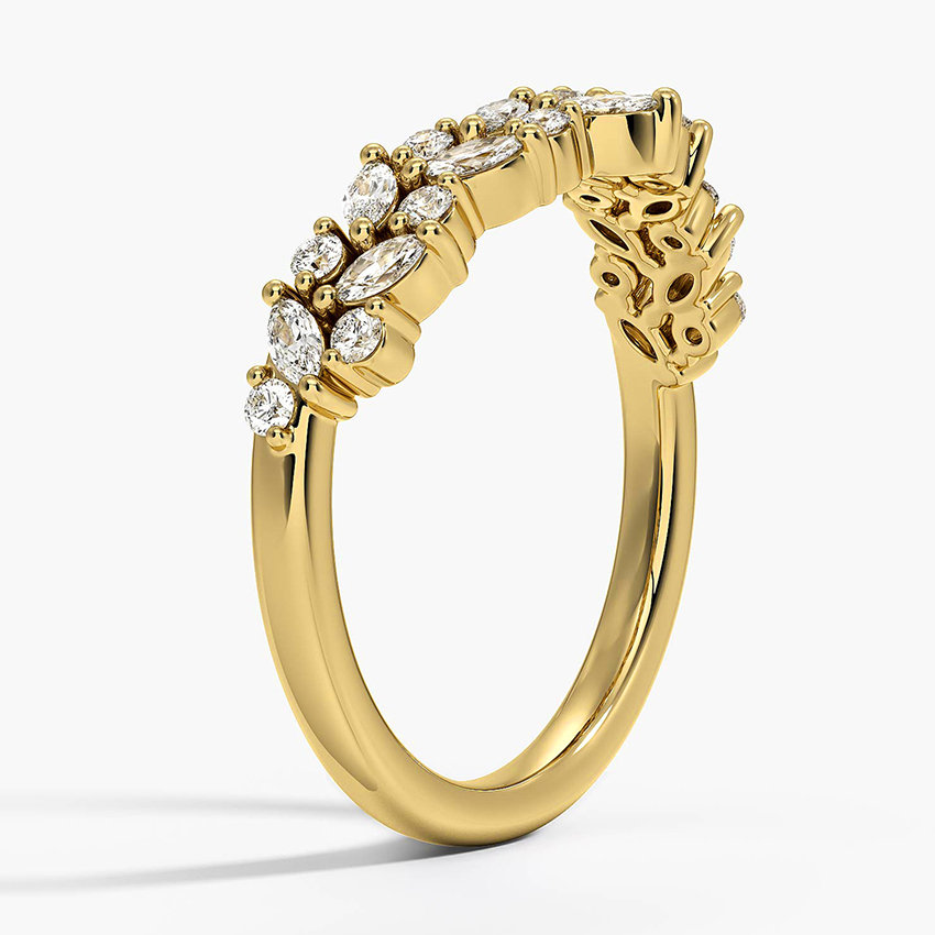 Marquise & Round Diamond V Shape Ring, Curved Wedding Band, Chevron Diamond Ring