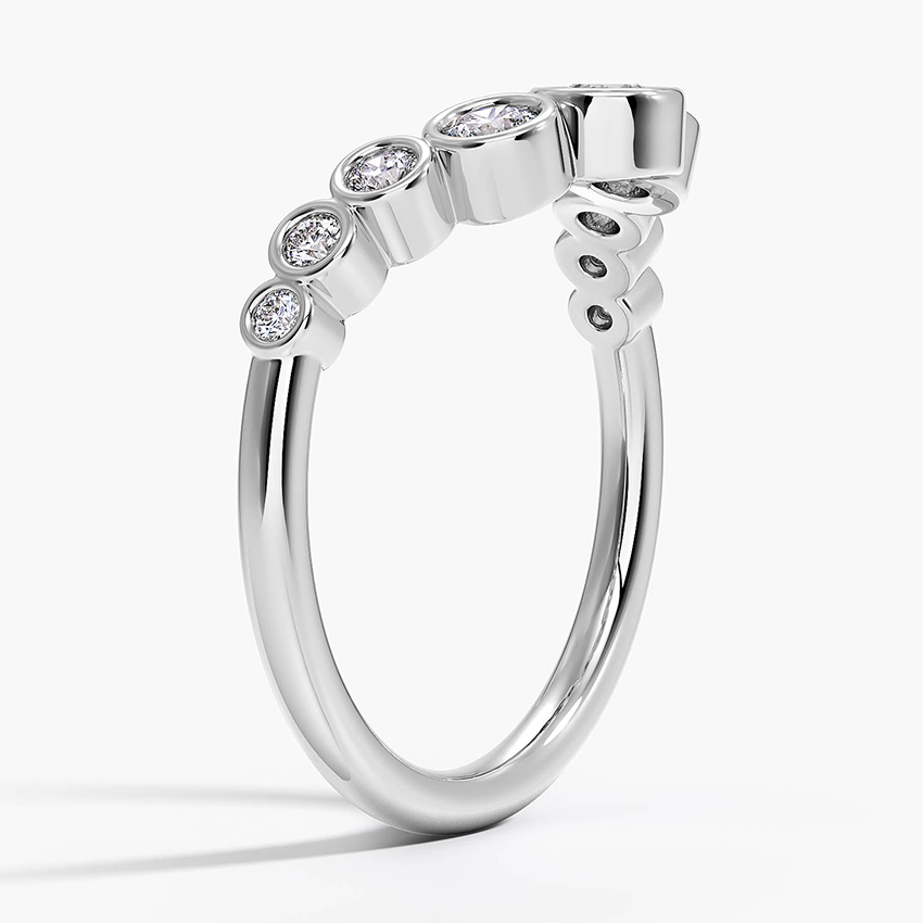 Curved Bezel Set Diamond Ring, Minimalist Wedding Band, V Shape Diamond Ring