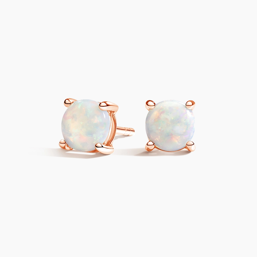 Opal Stud Earrings, Round Opal Earrings, Rose Gold Opal Studs