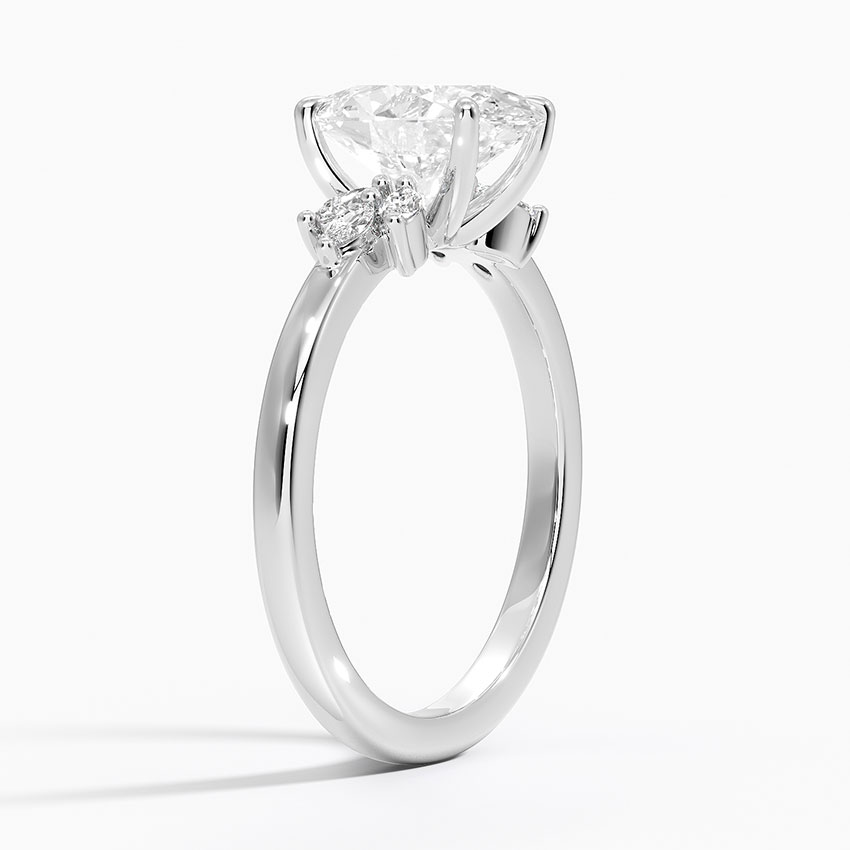 Oval Cut Diamond Engagement Ring with Marquise Side Stones, Solid Gold Promise Ring, Unique Leaf Cluster Bridal Ring