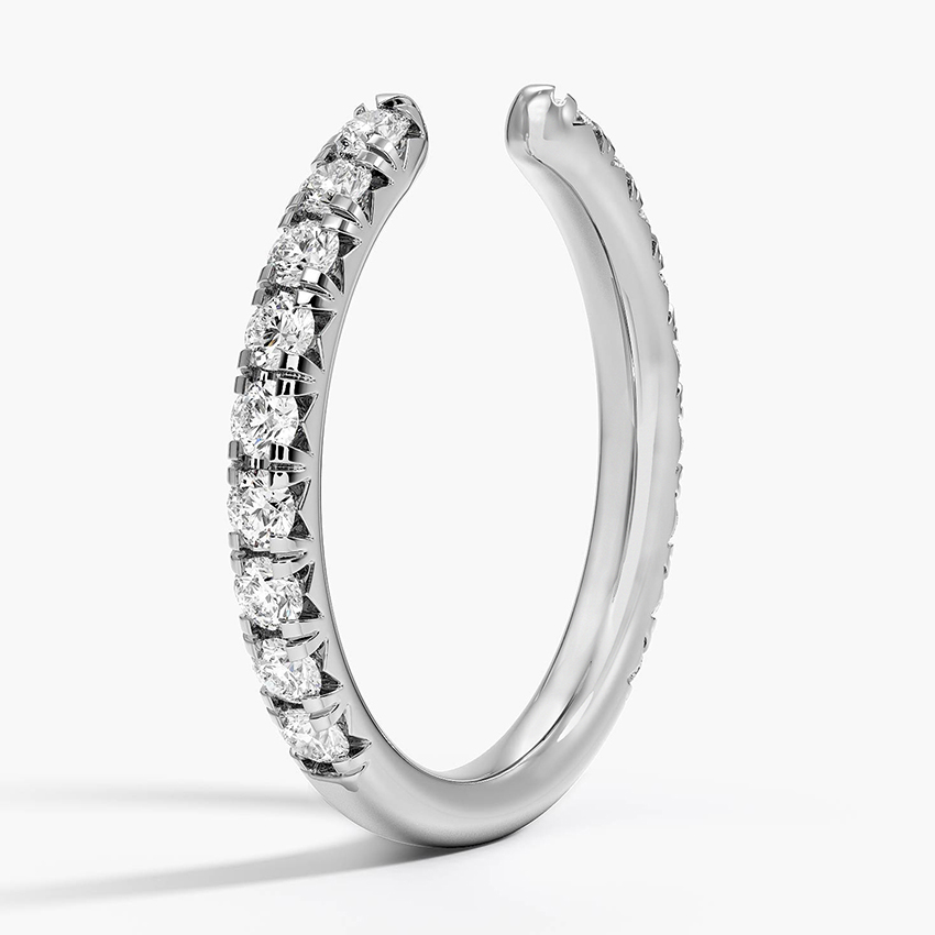 Diamond Open Cuff Ring, Minimalist Diamond Wrap Ring, Adjustable Open Band Ring