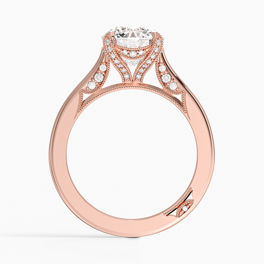 Round Cut Solitaire Diamond Engagement Ring, Split Shank Hidden Halo Ring, Promise Ring Gift