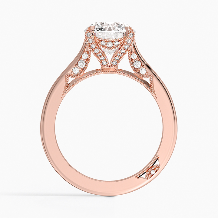 Round Cut Solitaire Diamond Engagement Ring, Split Shank Hidden Halo Ring, Promise Ring Gift