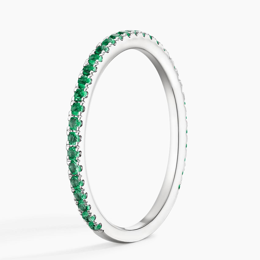 Emerald Wedding Band Ring, Green Gemstone Eternity Band, Stackable Ring