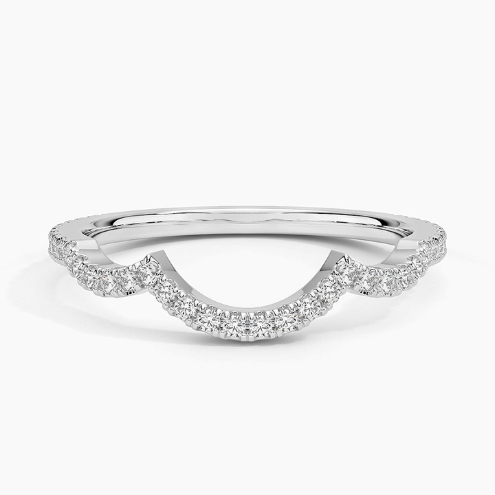Curved Diamond Wedding Band, V Shaped Diamond Ring, Chevron Stackable Ring