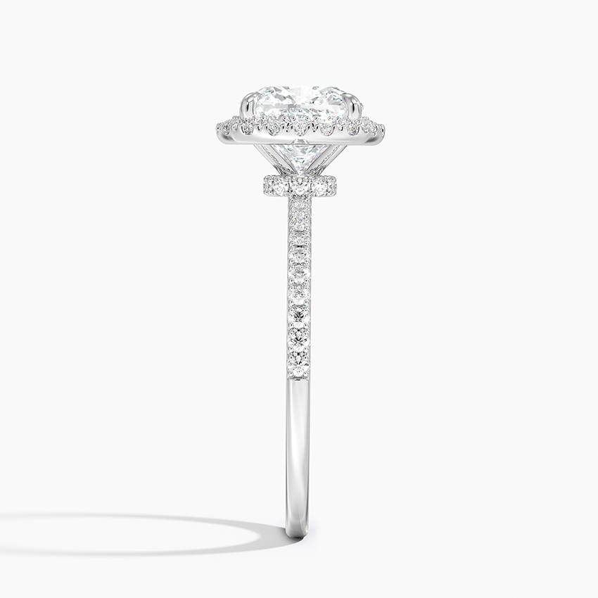 Cushion Cut Halo Diamond Engagement Ring, Pave Band Wedding Ring, Classic Bridal Ring