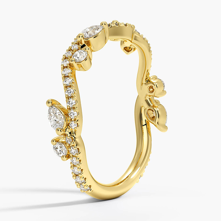 Chevron Diamond Wedding Band, Curved V Shaped Diamond Ring, Marquise & Round Diamond Stacking Ring