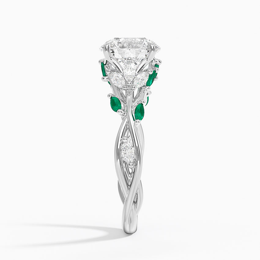 Vintage Nature Inspired Round Cut Moissanite Engagement Ring, Emerald Leaf Vine Ring, Solid Gold Floral Bridal Ring, Unique Wedding Ring