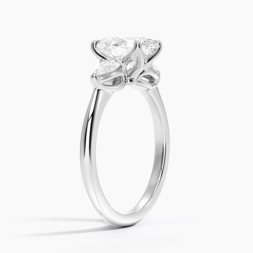 Oval Cut Diamond Three Stone Engagement Ring, Marquise Side Stones, Solid Gold Ring