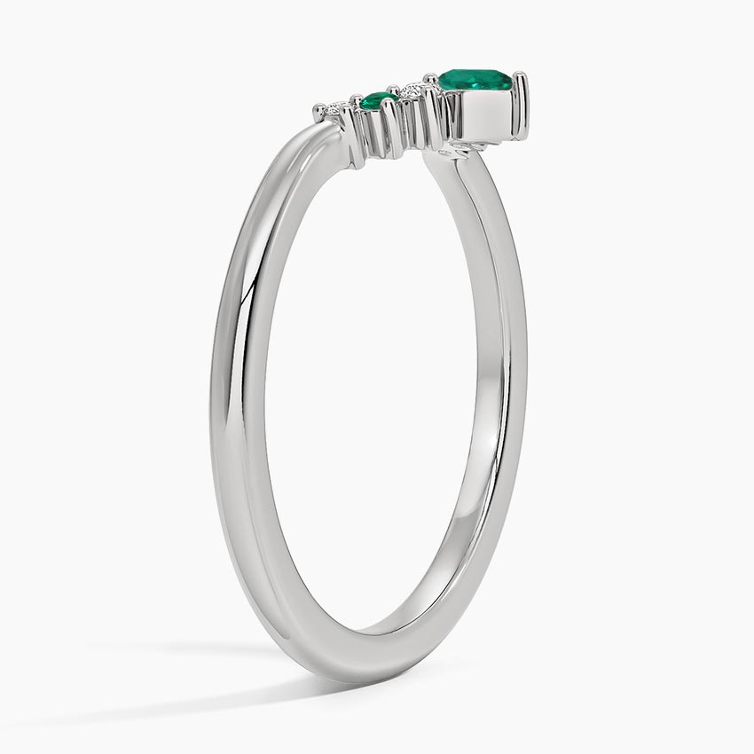 Emerald & Diamond Curved V Band Ring, Pear Emerald Chevron Wedding Band, Contour Stacking Ring