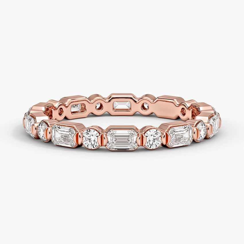 Emerald Cut & Round Diamond Eternity Band, Alternating Diamond Wedding Ring, Full Eternity Band