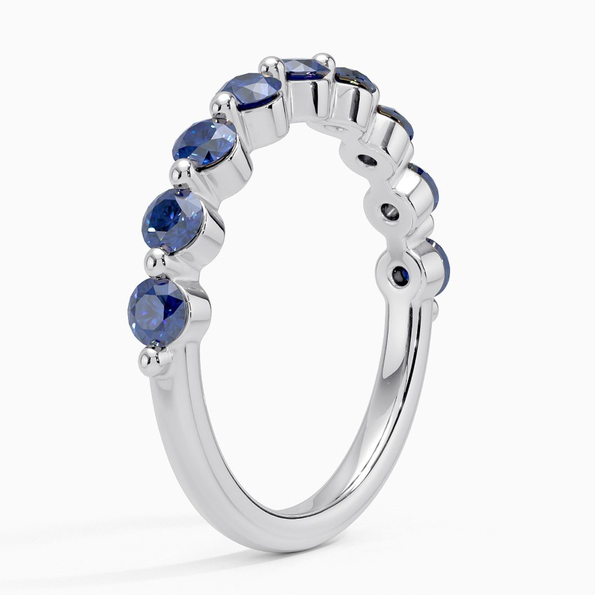Blue Sapphire Diamond Eternity Band Ring, Round Cut Blue Gemstone Wedding Band, Anniversary Gift for Her