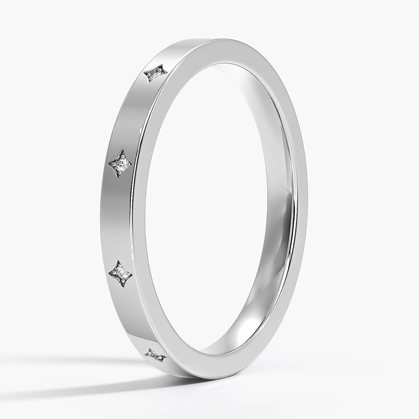 Minimalist Diamond Star Band, Stackable Diamond Wedding Band, Dainty Gold Ring
