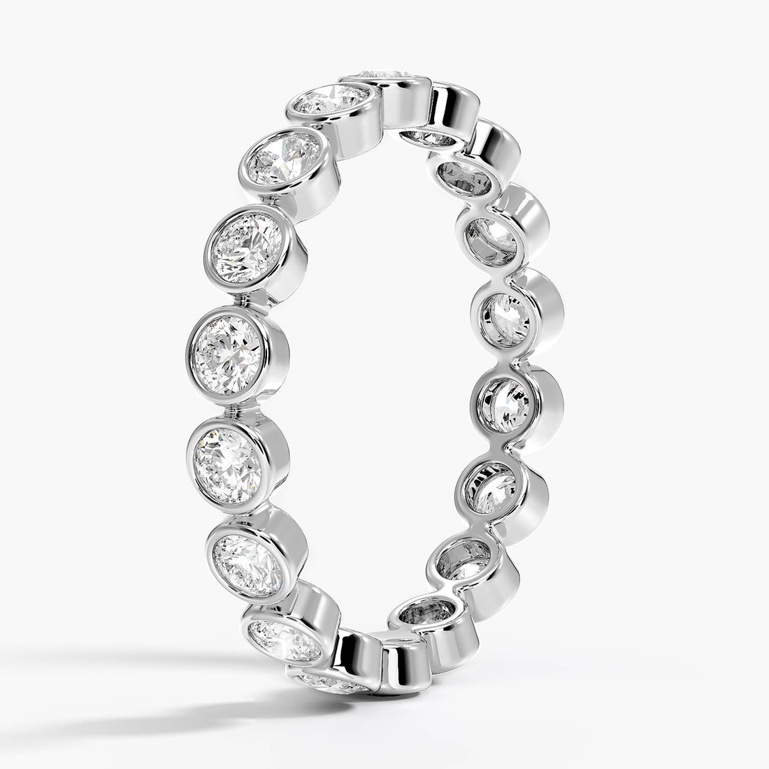 Round Cut Bezel Set Diamond Eternity Band, Full Eternity Wedding Ring, Minimalist Stackable Anniversary Ring