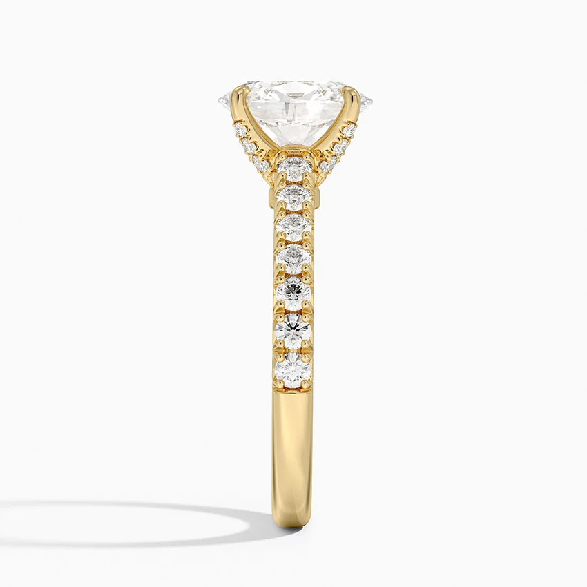 Oval Cut Diamond Engagement Ring, Hidden Halo Pavé Ring, Solid Gold Solitaire Ring