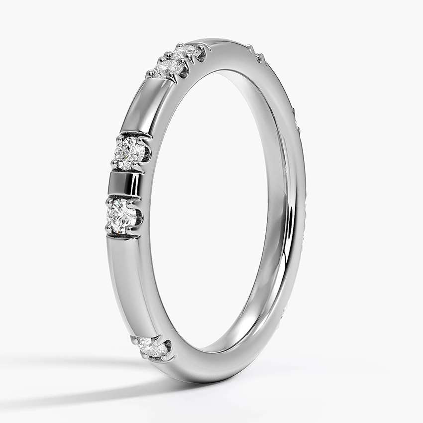 Minimalist Diamond Wedding Band Ring, Slim Gold Diamond Ring, Half Eternity Band