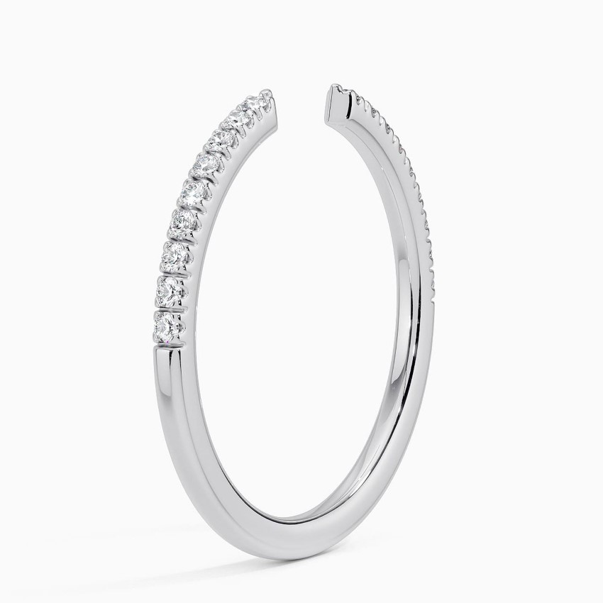 Minimalist Diamond Open Cuff Ring, Half Eternity Adjustable Ring, Stackable Diamond Band