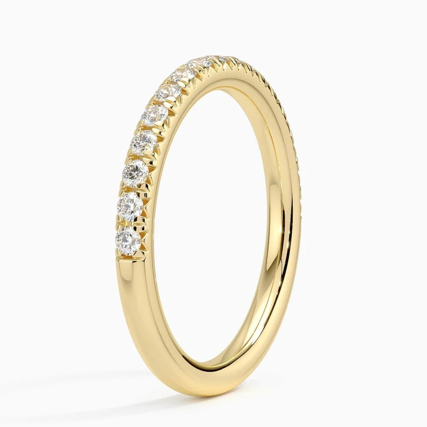 Diamond Half Eternity Ring, Thin Diamond Wedding Band, Solid Gold Stackable Ring