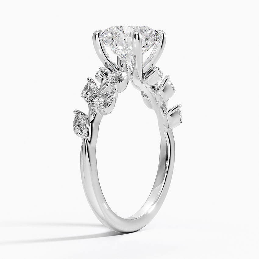 Round Cut Diamond Leaf Engagement Ring, Nature Inspired Floral Ring, Vintage Style Bridal Ring