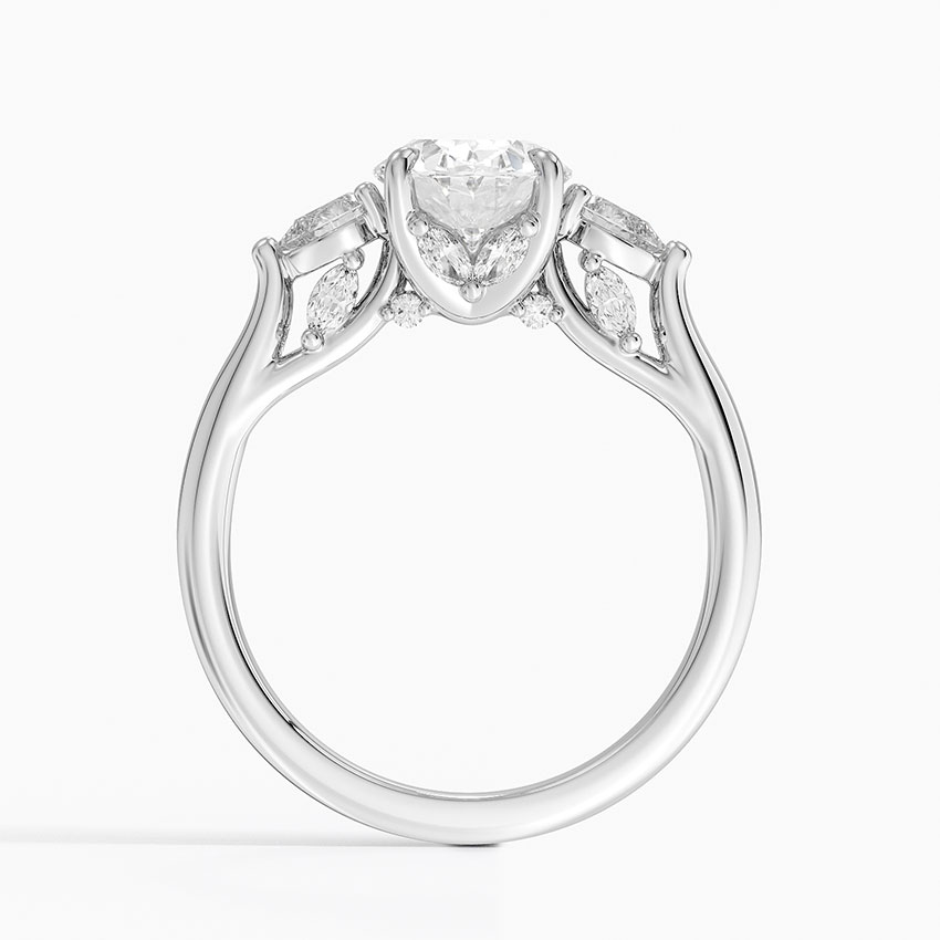 Oval Cut Diamond Three Stone Engagement Ring, Pear Side Stones Ring, Solid Gold Promise Ring