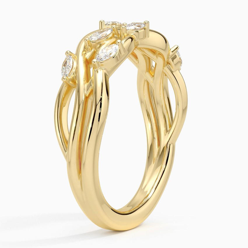 Marquise Diamond Twist Ring, Leaf Vine Gold Ring, Stackable Diamond Band
