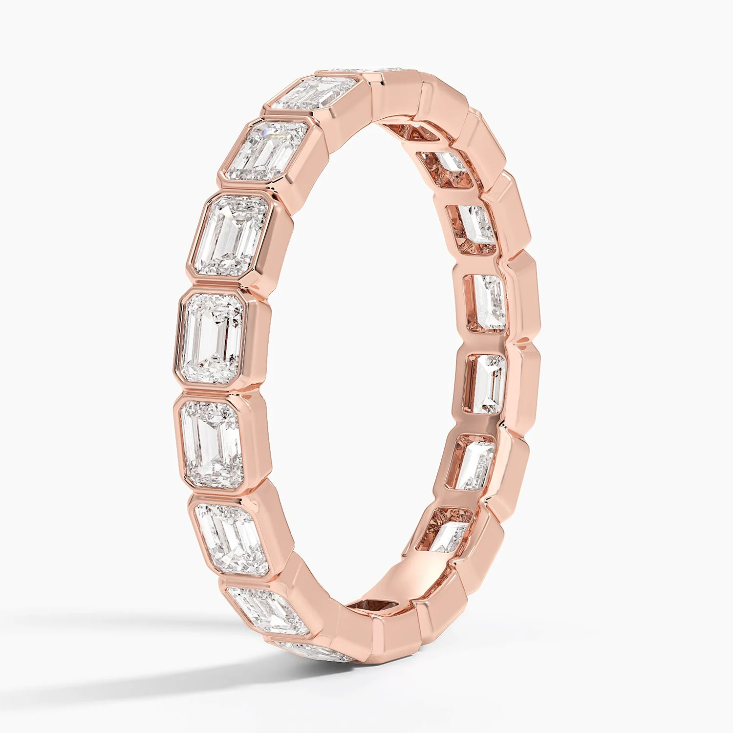 Emerald Cut Diamond Eternity Ring, Bezel Set Diamond Band, Stackable Wedding Band