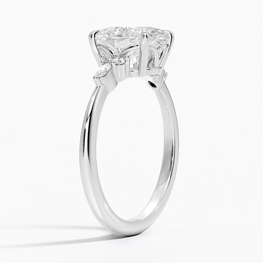 Oval Cut Moissanite Engagement Ring, Marquise Side Stone Diamond Ring