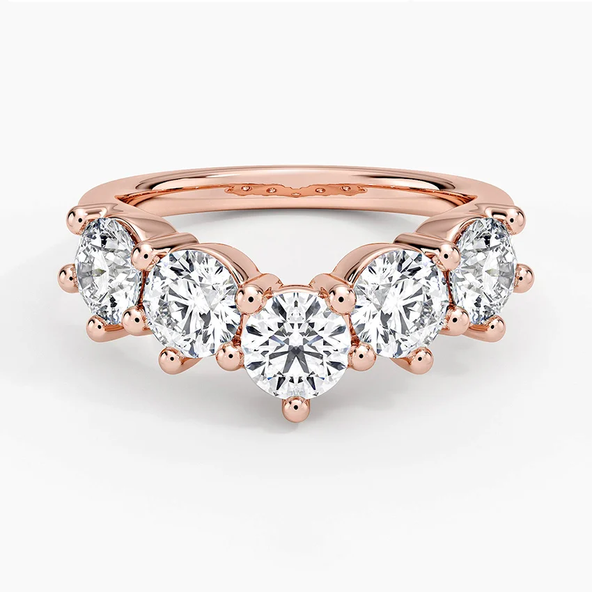 Five Stone Diamond Ring, Round Cut Wedding Band, Anniversary Ring