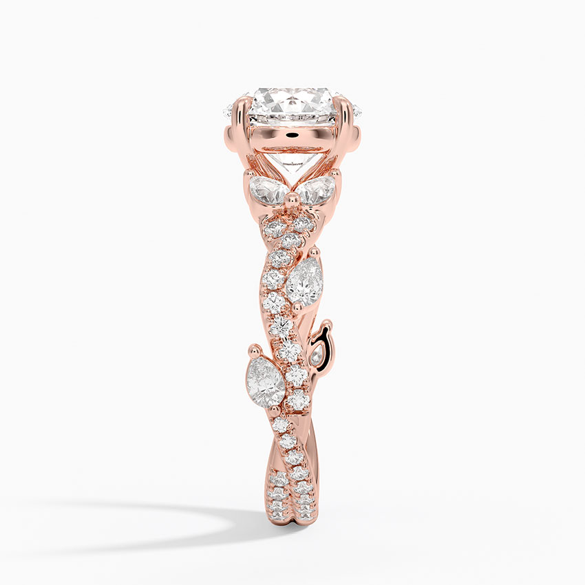 Round Cut Moissanite Engagement Ring, Twisted Pave Diamond Band, Vintage Inspired Bridal Ring