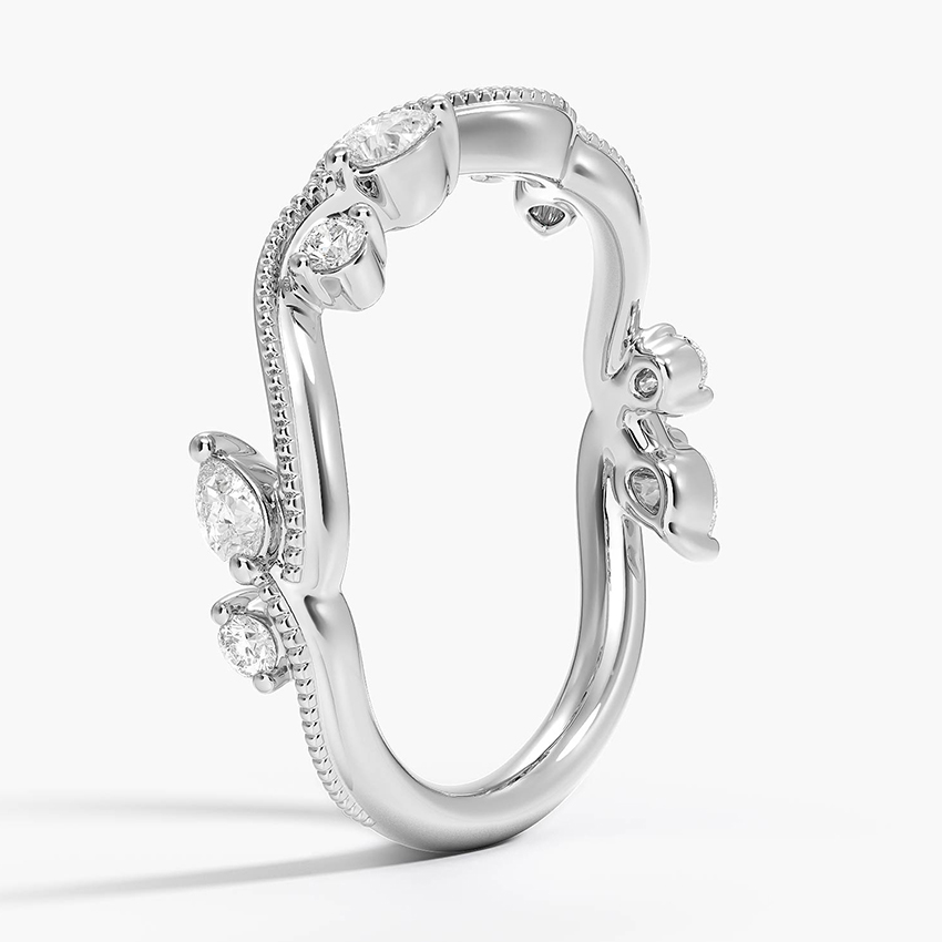 Curved Diamond Wedding Band, Marquise & Round Diamond Ring, Stackable Anniversary Ring