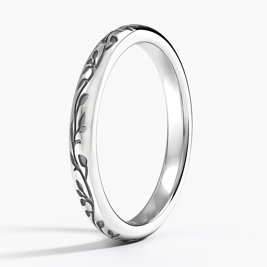 Nature Inspired Leaf Engraved Ring, Minimalist Floral Band, Stackable Wedding Band