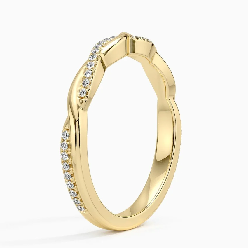 Twisted Diamond Wedding Band, Minimalist Curved Diamond Ring, Infinity Twist Ring