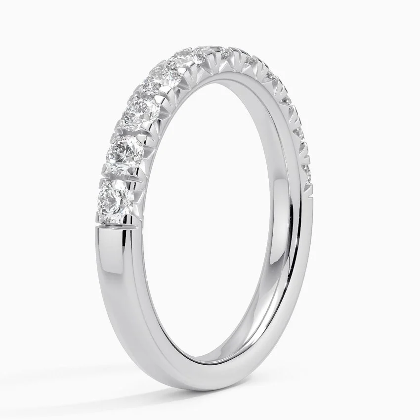 Round Cut Diamond Half Eternity Ring, Minimalist Diamond Stackable Ring, Anniversary Gift for Her