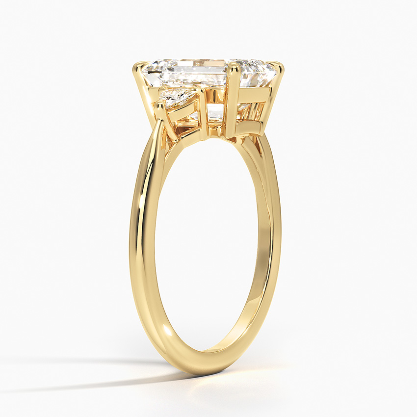 Emerald Cut Diamond Engagement Ring, Trillion Side Stones, 3 Stone Ring