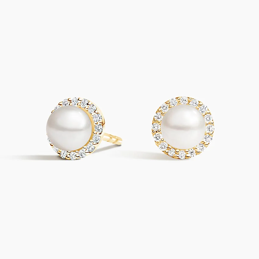 Diamond Pearl Halo Stud Earrings