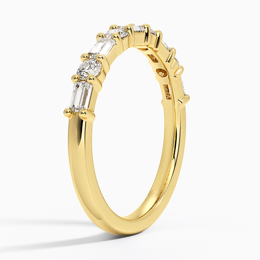 Round & Baguette Diamond Wedding Band, Alternating Diamond Ring, Minimalist Diamond Ring