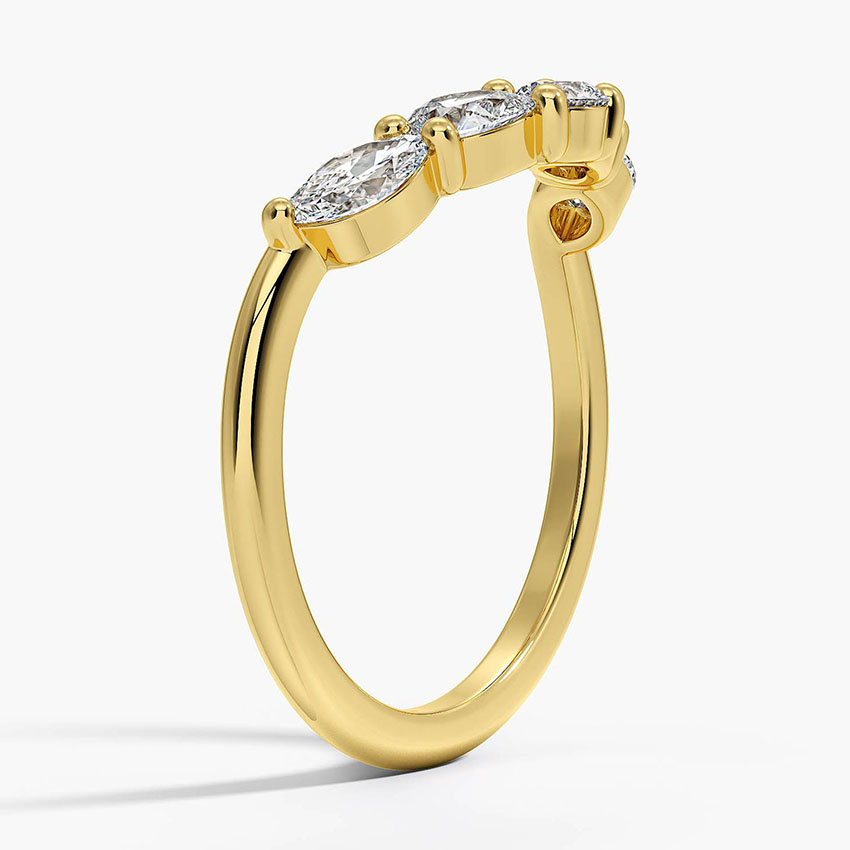 Five Stone Diamond Chevron Ring, Marquise & Round Cut Wedding Band, Curved V Shape Anniversary Ring