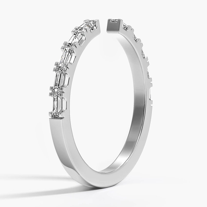Baguette Diamond Open Ring, Minimalist Adjustable Diamond Ring, Stackable Gold Ring