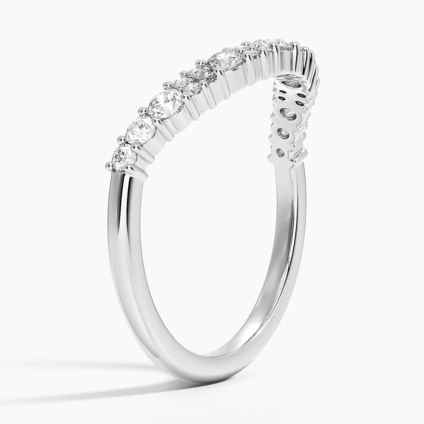 Chevron Diamond Wedding Band, V Shape Diamond Ring, Curved Stacking Ring
