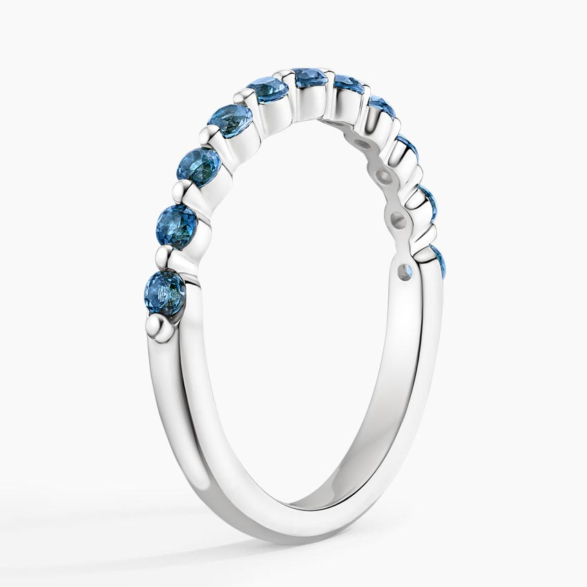 Blue Diamond Eternity Band Ring, Minimalist Stackable Wedding Band, Round Cut Blue Stone Ring