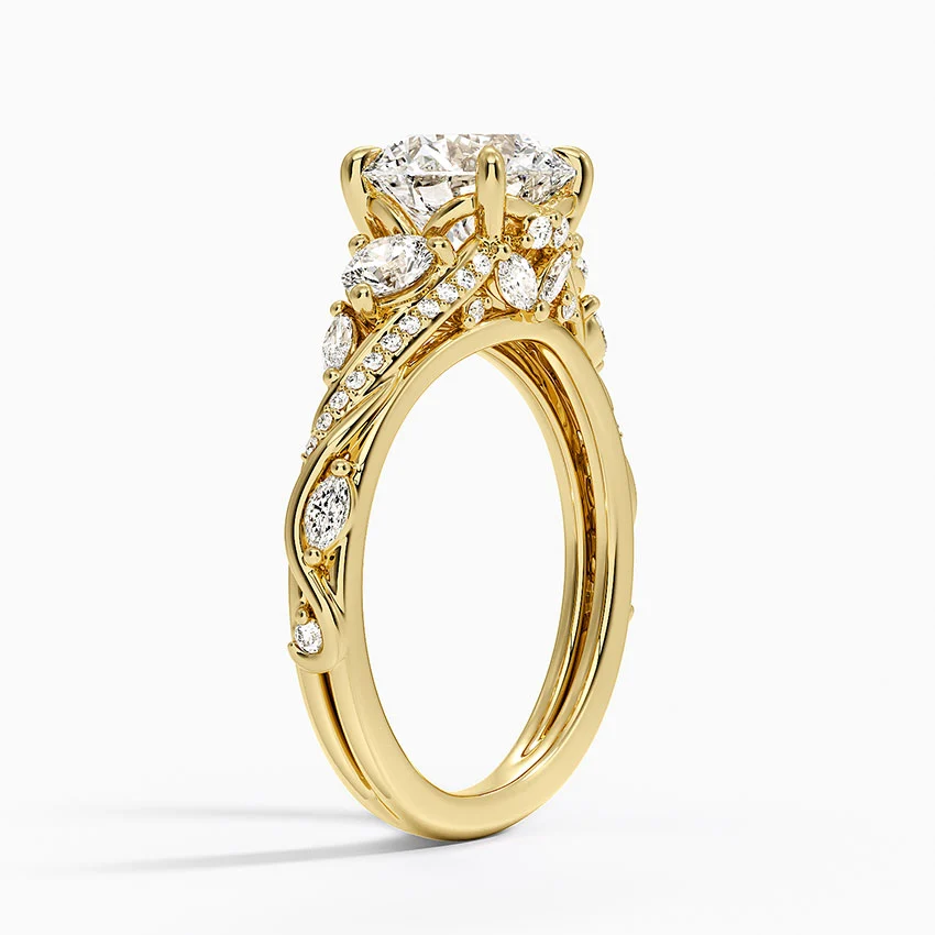 Round Cut Moissanite Engagement Ring, Twisted Pave Band Ring, 3 Stone Diamond Ring