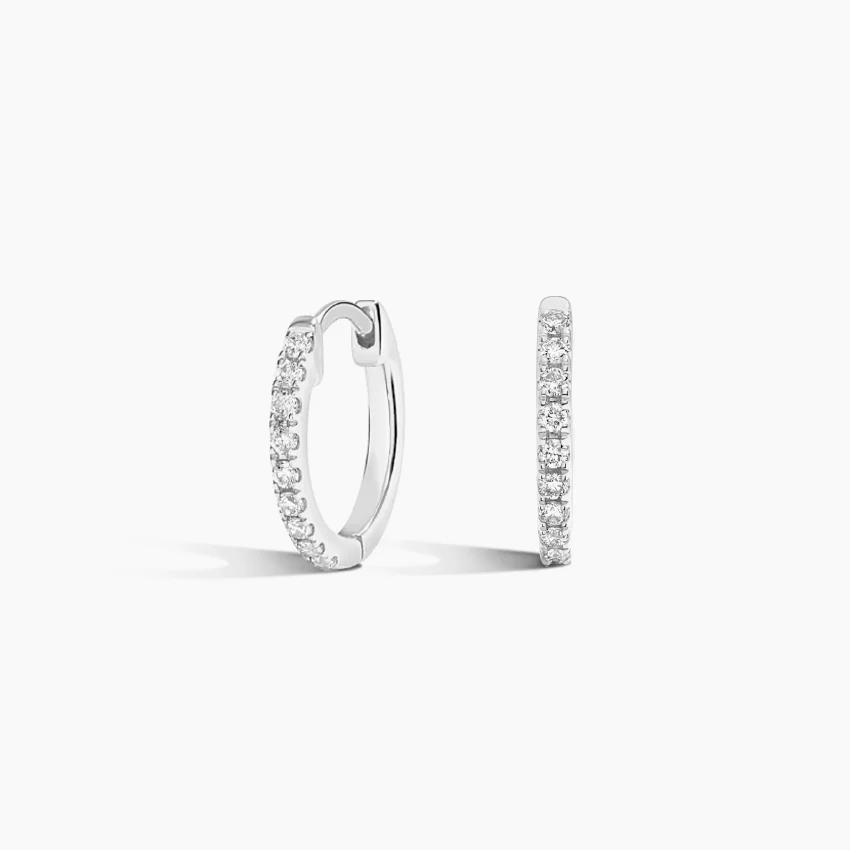 Minimalist Diamond Huggie Hoop Earrings, Dainty Pavé Diamond Hoops for Everyday Wear