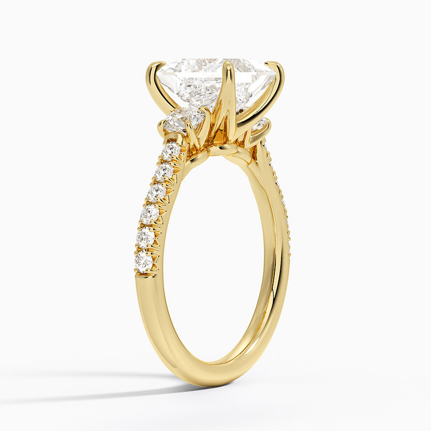 Princess Cut Diamond Engagement Ring, Three Stone Diamond Ring, Pave Band Engagement Ring