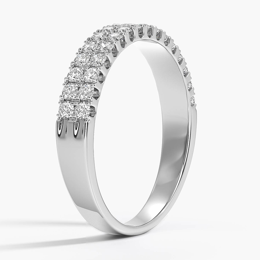 Double Row Diamond Band Ring, Two Row Pavé Diamond Wedding Band, Minimalist Stackable Ring